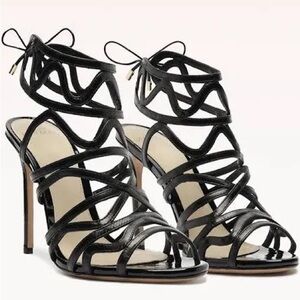 ALEXANDRE BIRMAN Black Suede Stiletto Caged Heel Sandal in 39